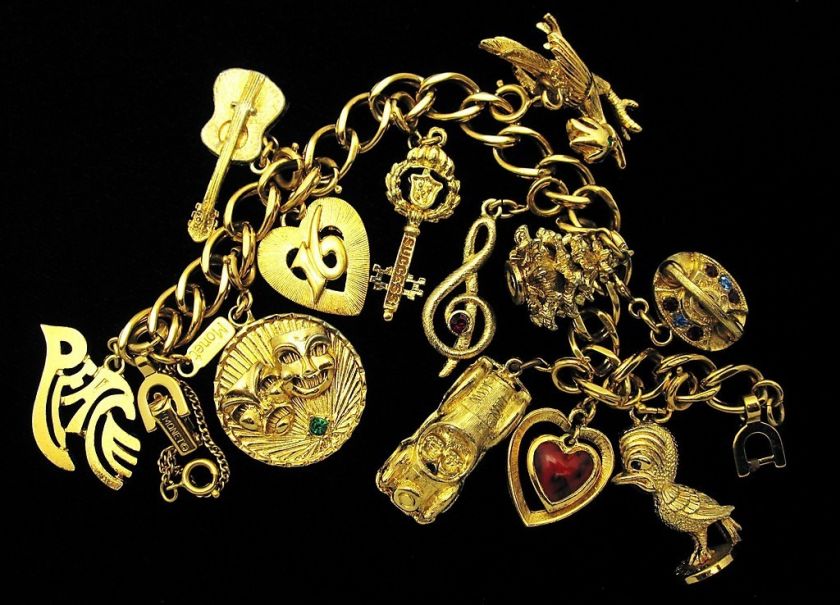 VTG MONET BRACELET 12 CHARMS; Car, Phone, Road runner+  