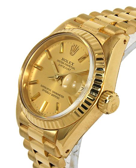 ROLEX 18K SOLID GOLD CHAMPAIGN DIAL DATEJUST LADIES WRIST WATCH 