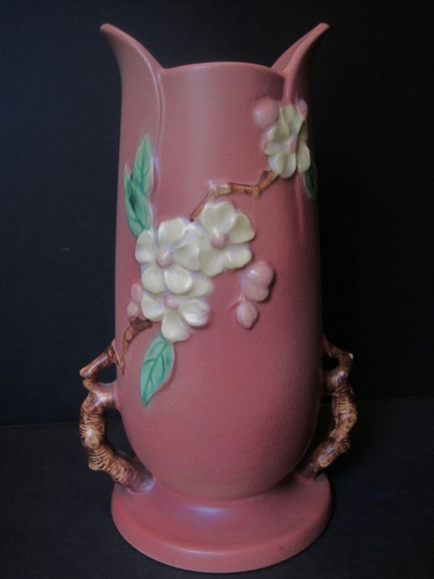 ROSEVILLE ART POTTERY VASE APPLE BLOSSOM PINK #389 10  