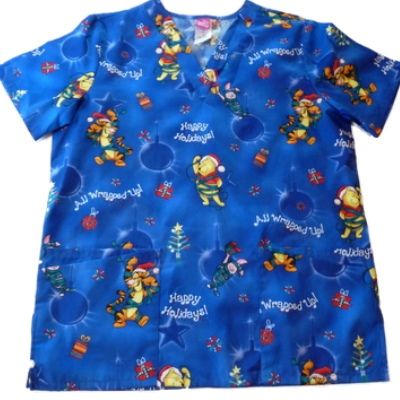   Bear & Piglet Christmas Nurse Smock Medical Scrubs Top Holiday  