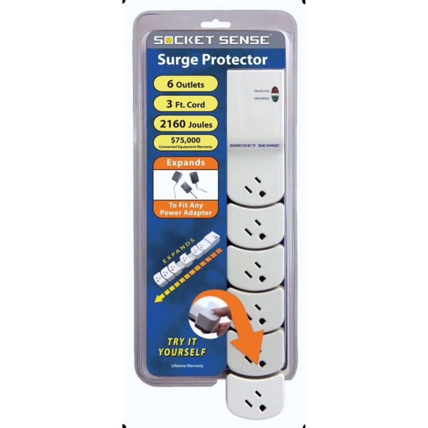   Sense SS1650W 03 6 Outlet Expandable Surge Protector 3ft Cord  