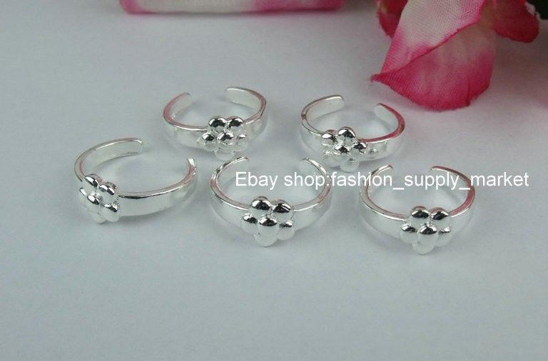 Cute 5pcs S80 silver flower small finger Rings/Toe Rings  