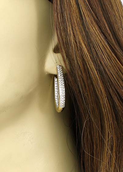 14K GOLD & 2.15 CTS DIAMONDS HOOP INSIDE OUT EARRINGS  