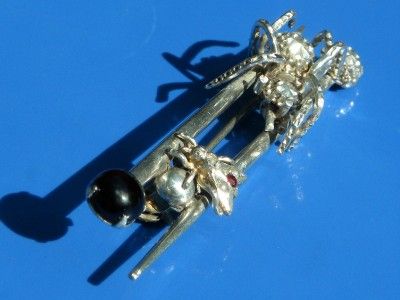 ANTIQUE ART DECO SILVER SPIDER & FLY CABOCHON GARNET BROOCH  