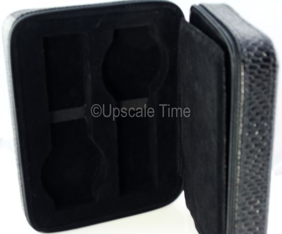 Watch Travel Case, Leather, Black Snakeskin Pattern  