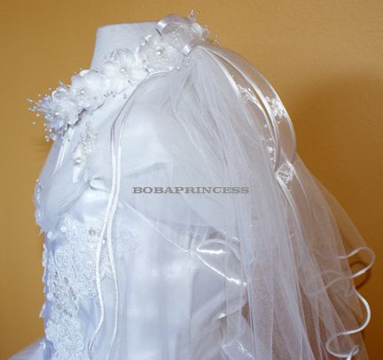 NEW BRIDAL flower Wreath girl Communion WHITE W/Veil  