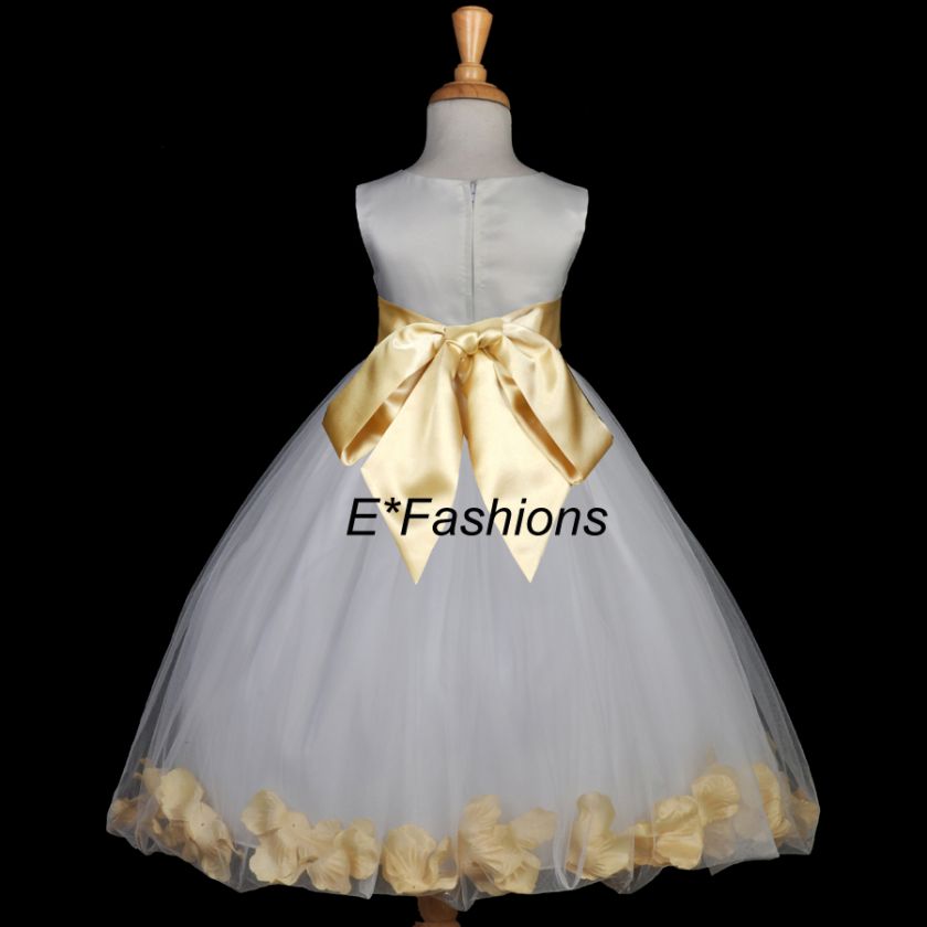 WHITE YELLOW GOLD FLOWER GIRL DRESS 12M 2 4 6 6X 7 8 10  