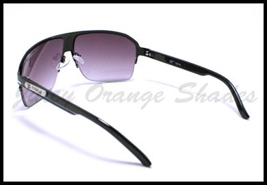   Mens SPORTY RACER HALF RIM Fashion Sunglasses BLACK w/ WHITE  