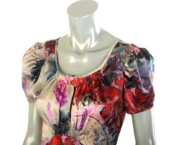 NEW GALLIANO LADIES ADORABLE FLORAL PRINT SILK LOGO DRESS 42/8  